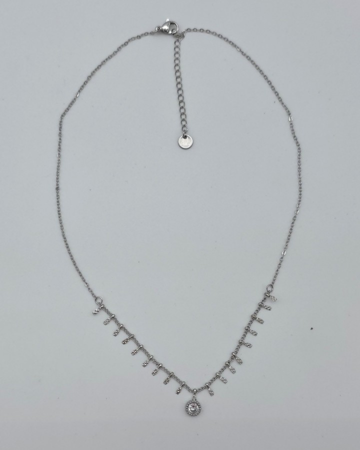 COLLAR CADENA FINA CON BRILLANTE - ACERO INOXIDABLE