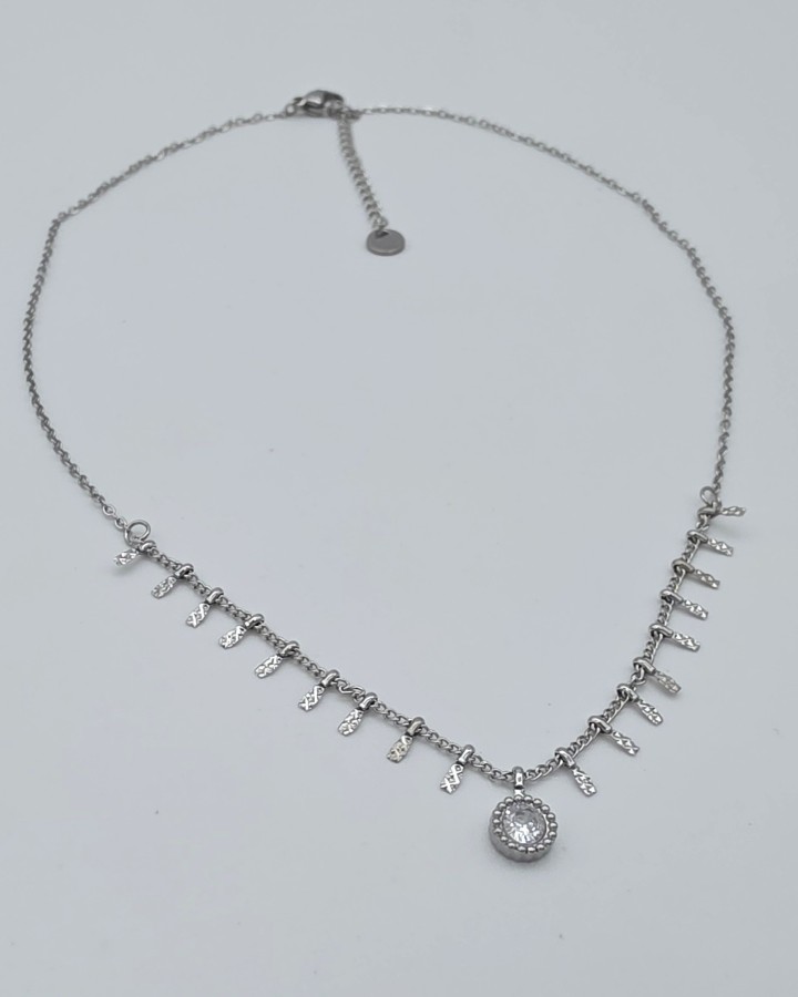 COLLAR CADENA FINA CON BRILLANTE - ACERO INOXIDABLE