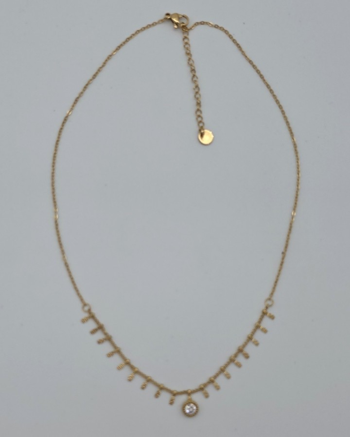 COLLAR CADENA FINA CON BRILLANTE - ACERO INOXIDABLE