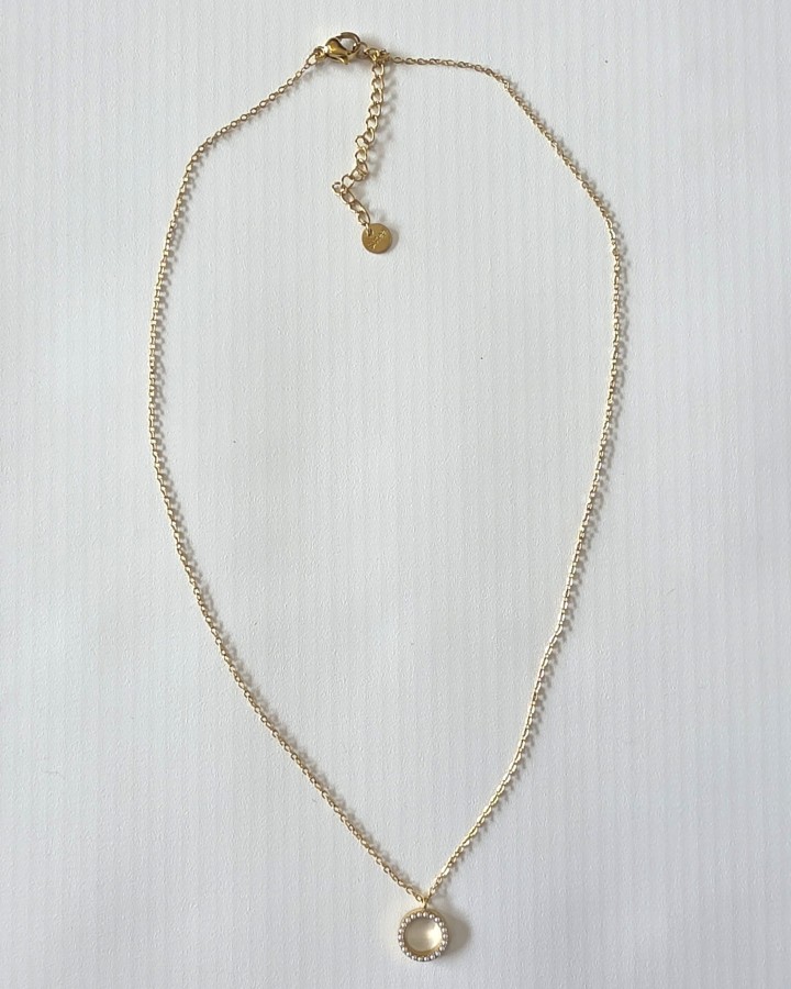 COLLAR CADENA FINA CÍRCULO PERLITAS - ACERO INOXIDABLE