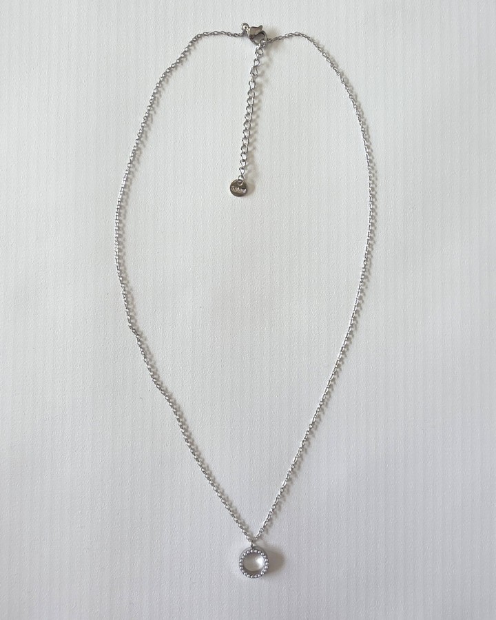 COLLAR CADENA FINA CÍRCULO PERLITAS - ACERO INOXIDABLE