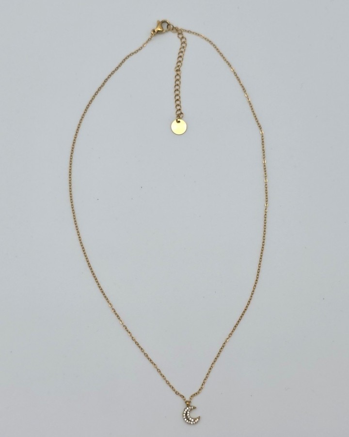 COLLAR CADENA FINA LUNA BRILLANTE - ACERO INOXIDABLE