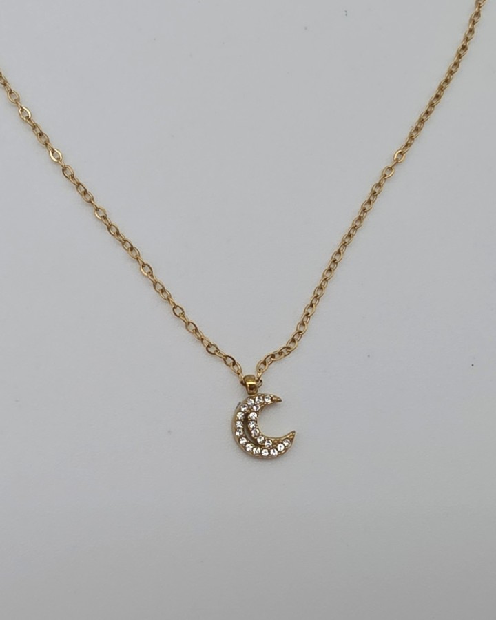 COLLAR CADENA FINA LUNA BRILLANTE - ACERO INOXIDABLE