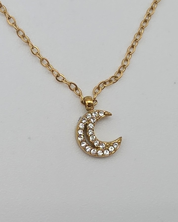 COLLAR CADENA FINA LUNA BRILLANTE - ACERO INOXIDABLE