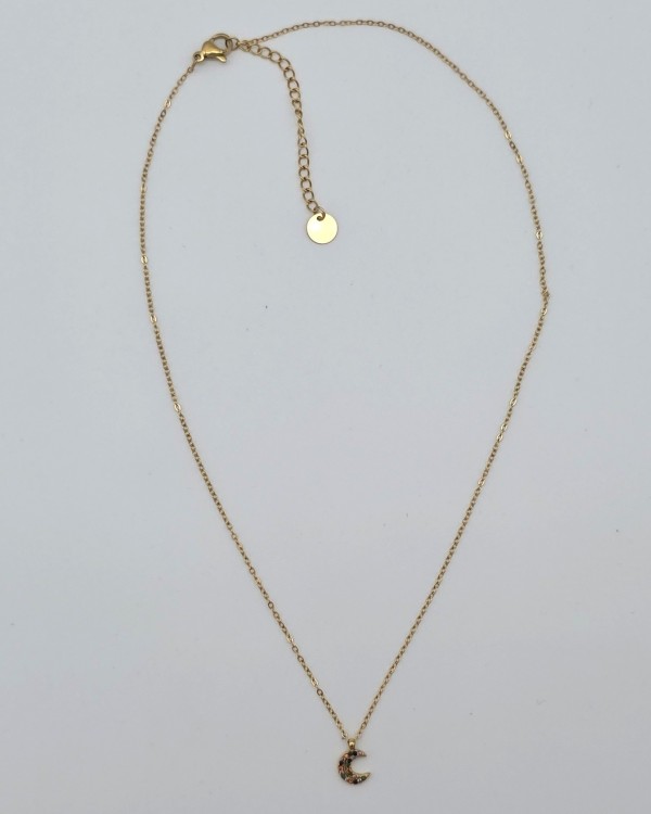 COLLAR CADENA FINA LUNA BRILLANTE - ACERO INOXIDABLE