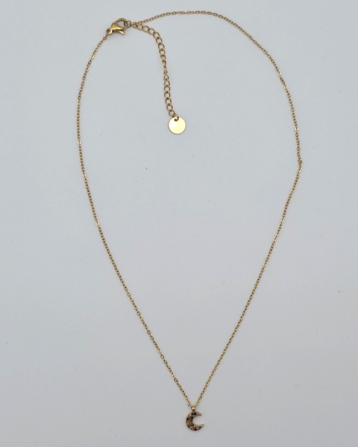 COLLAR CADENA FINA LUNA BRILLANTE - ACERO INOXIDABLE