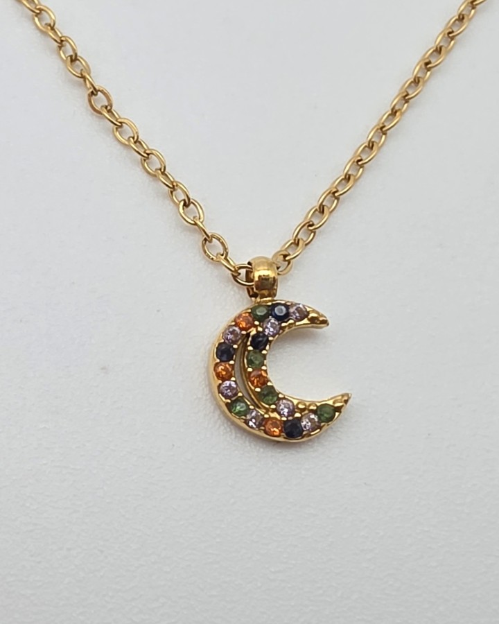 COLLAR CADENA FINA LUNA BRILLANTE - ACERO INOXIDABLE