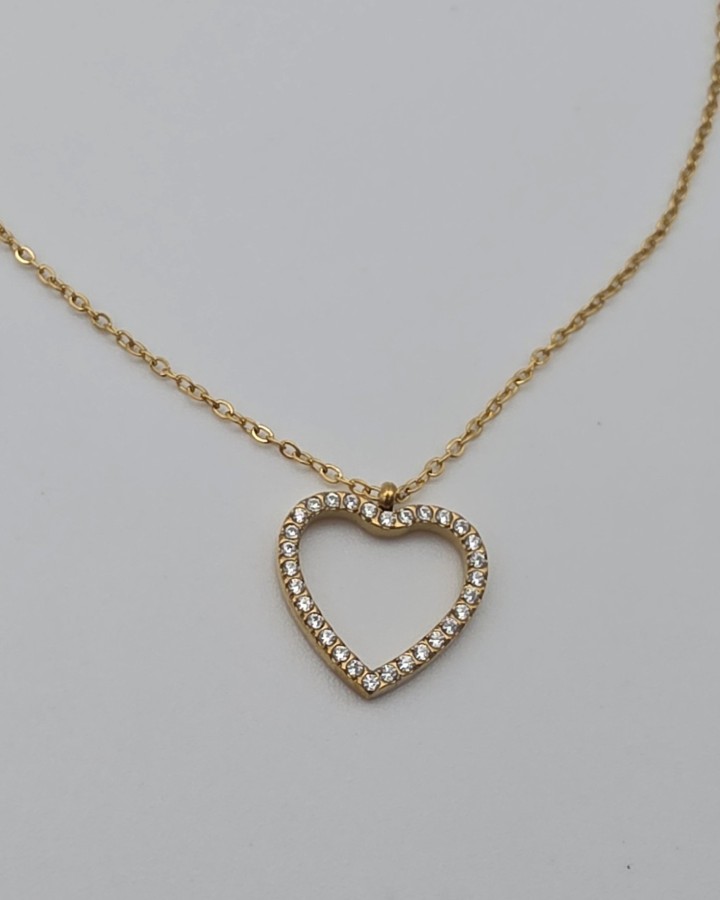 COLLAR CADENA FINA CORAZÓN BRILLANTE - ACERO INOXIDABLE