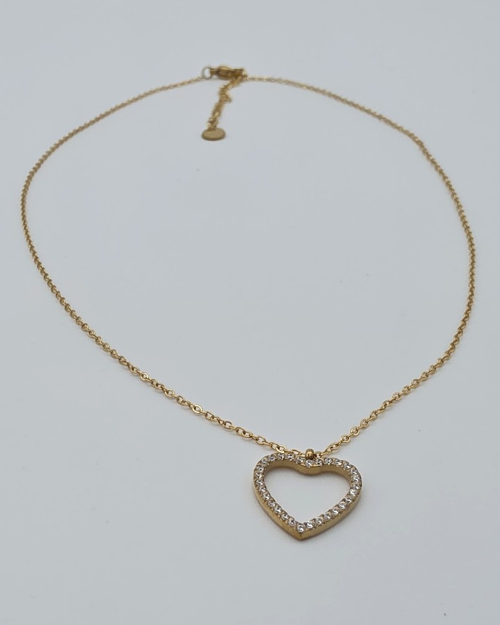 COLLAR CADENA FINA CORAZÓN BRILLANTE - ACERO INOXIDABLE