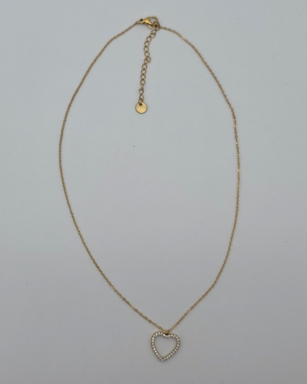 COLLAR CADENA FINA CORAZÓN BRILLANTE - ACERO INOXIDABLE