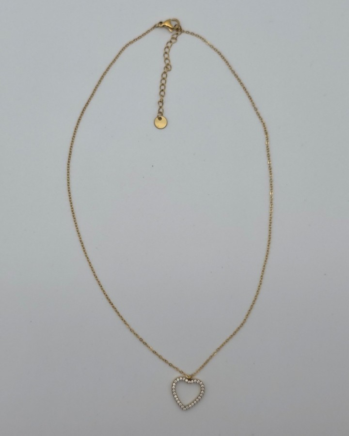 COLLAR CADENA FINA CORAZÓN BRILLANTE - ACERO INOXIDABLE