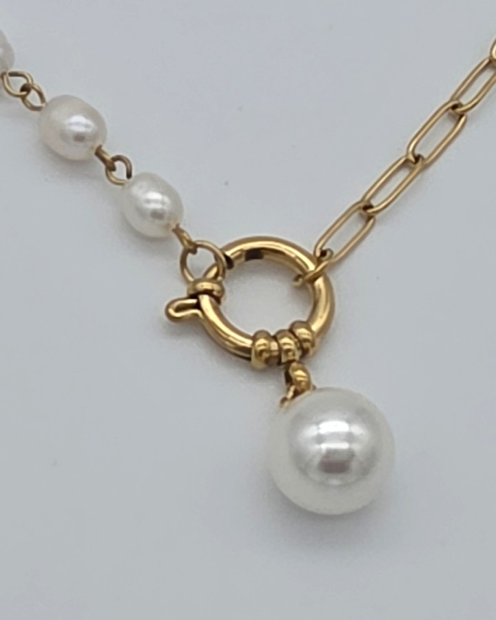 COLLAR CADENA CON CHARM DE PERLA - ACERO INOXIDABLE