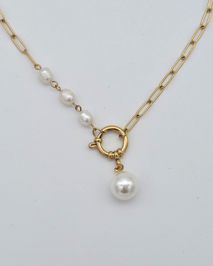 COLLAR CADENA CON CHARM DE PERLA - ACERO INOXIDABLE