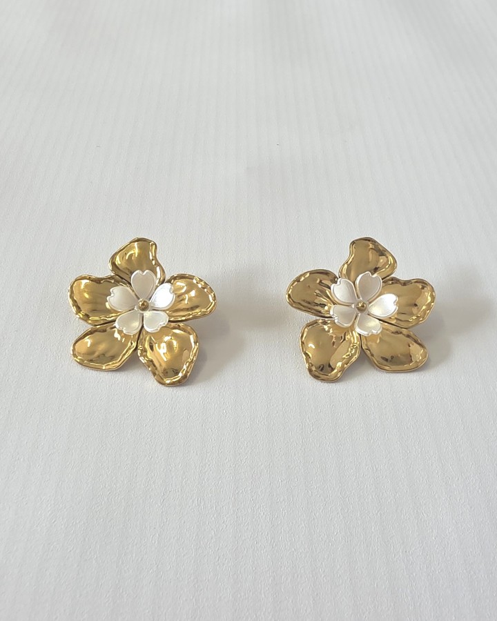 PENDIENTES FLOR DOBLE GRANDE - ACERO INOXIDABLE
