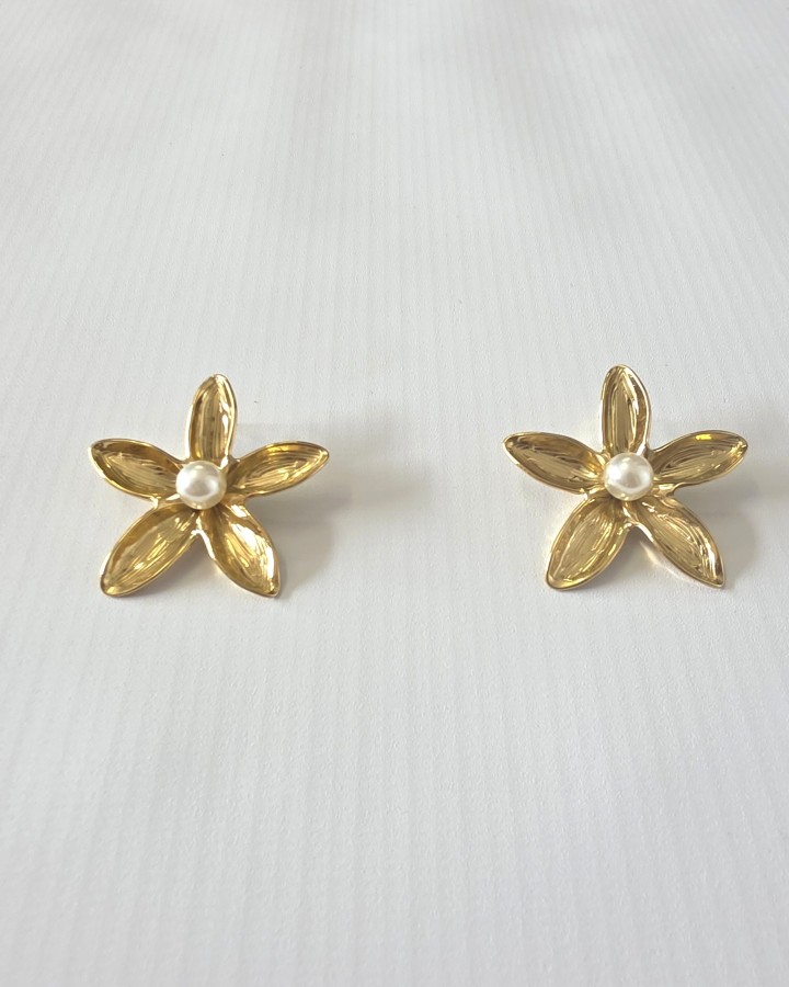 PENDIENTES FLOR CON PERLA - ACERO INOXIDABLE