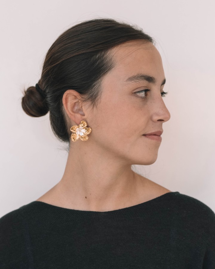 PENDIENTES FLOR DOBLE GRANDE - ACERO INOXIDABLE