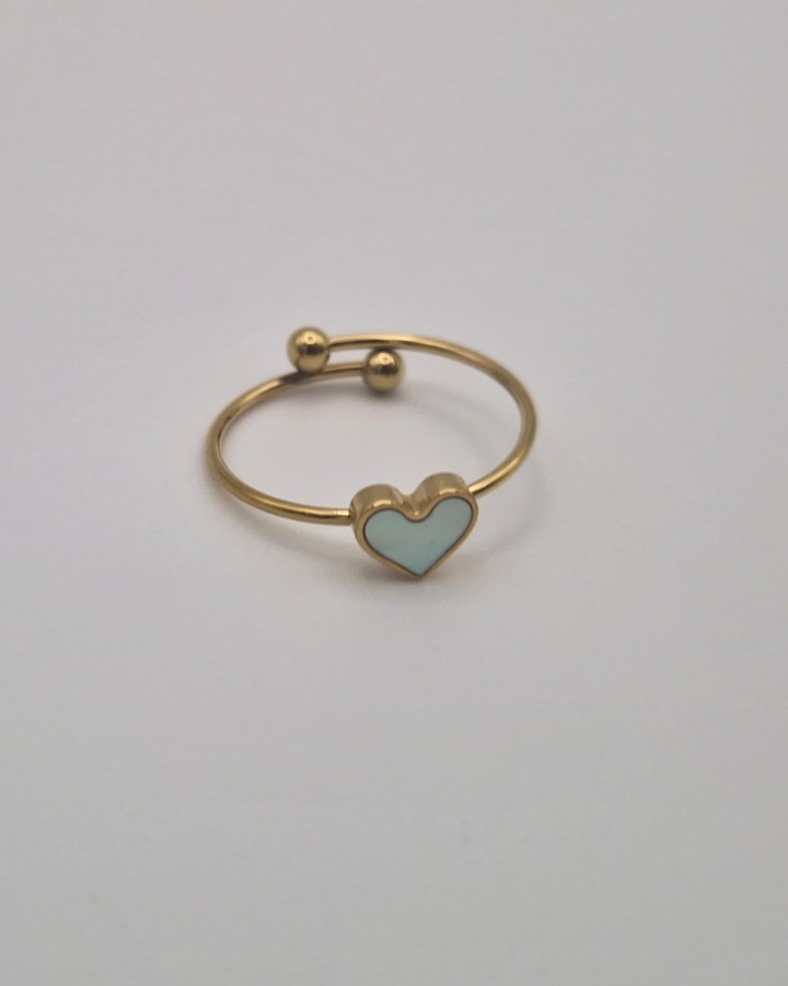 ANILLO AJUSTABLE CORAZÓN NACARADO - ACERO INOXIDABLE