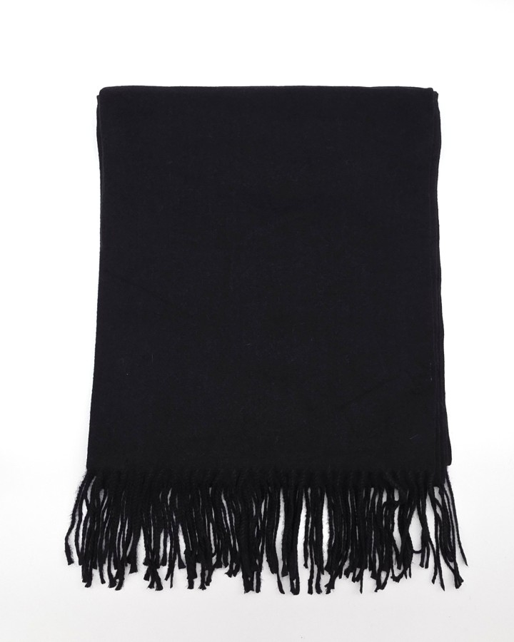 BUFANDA LISA DE MEZCLA DE LANA CON FLECOS