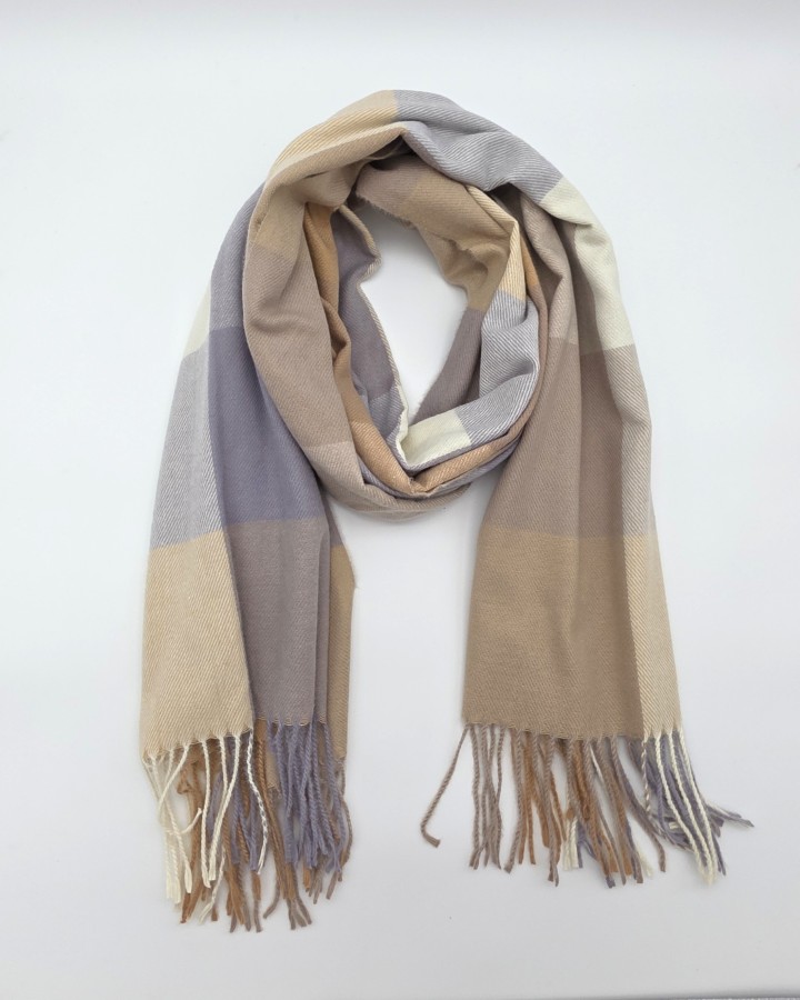 BUFANDA CUADROS MULTICOLOR CON FLECOS