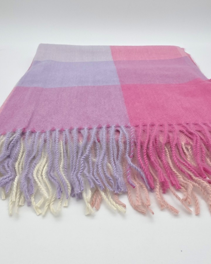 BUFANDA CUADROS MULTICOLOR CON FLECOS