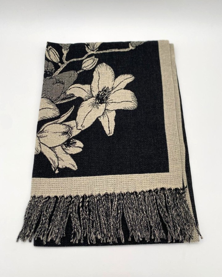 BUFANDA ESTAMPADA DE MEZCLA DE LANA CON FLECOS