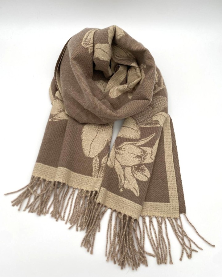 BUFANDA ESTAMPADA DE MEZCLA DE LANA CON FLECOS