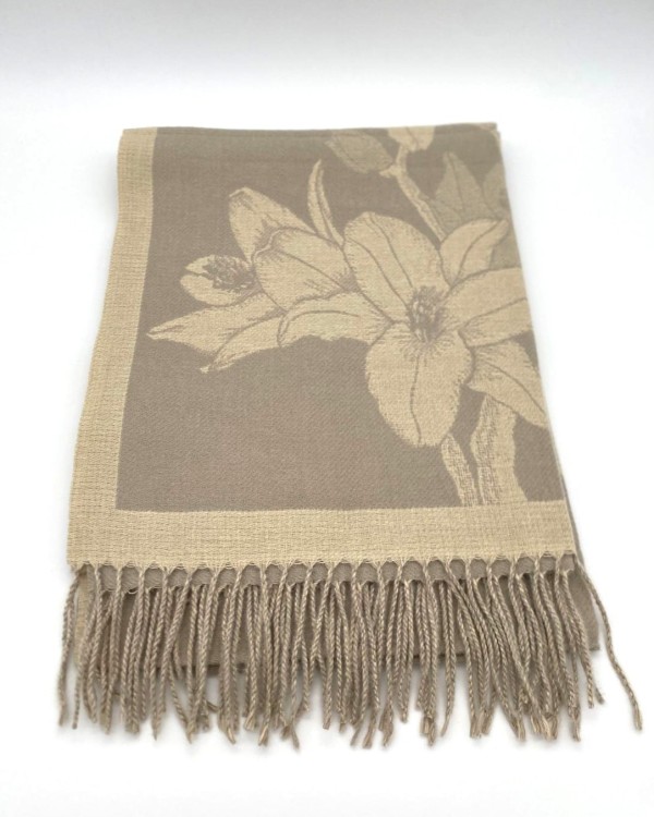 BUFANDA ESTAMPADA DE MEZCLA DE LANA CON FLECOS