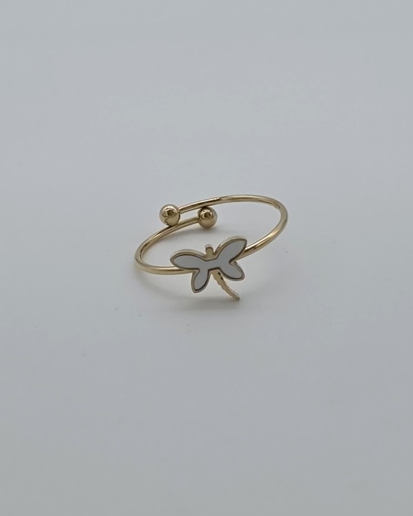 ANILLO AJUSTABLE LIBELULA NACARADA - ACERO INOXIDABLE