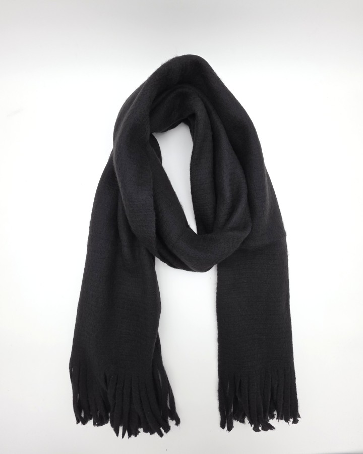 BUFANDA LISA DE MEZCLA DE LANA CON FLECOS