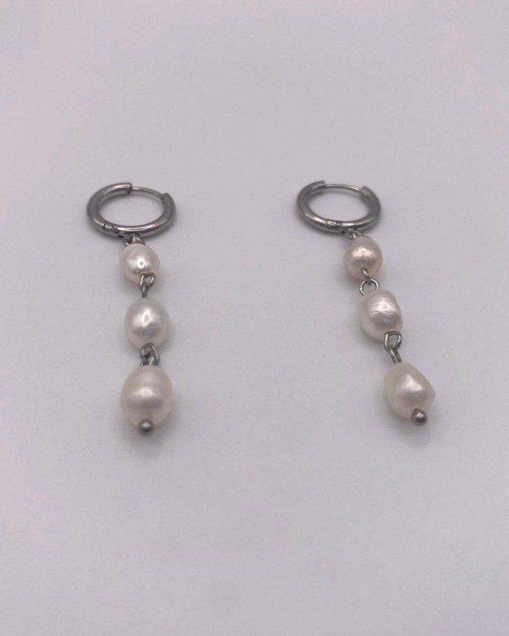 AROS PEQUEÑOS TRIPLE PERLA - ACERO INOXIDABLE