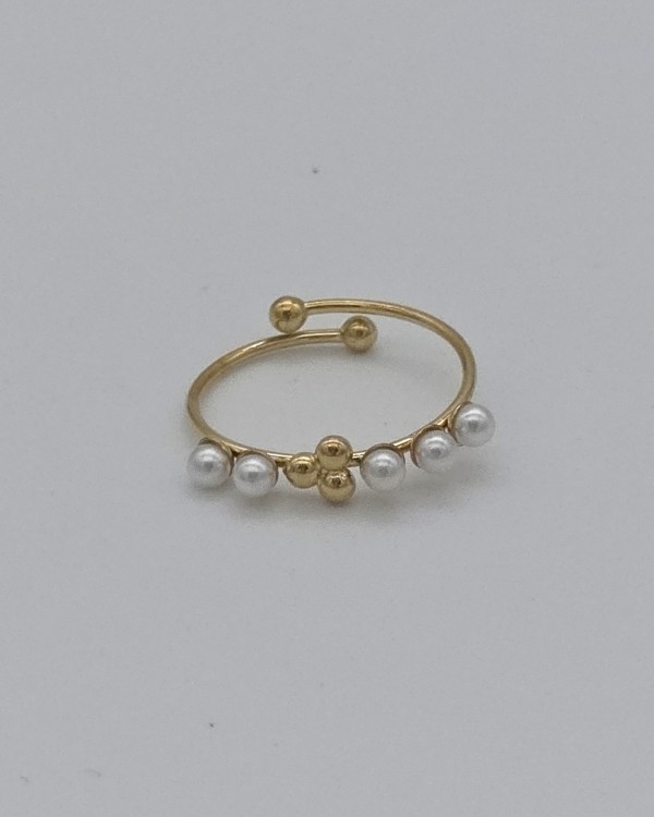 ANILLO AJUSTABLE PERLAS - ACERO INOXIDABLE