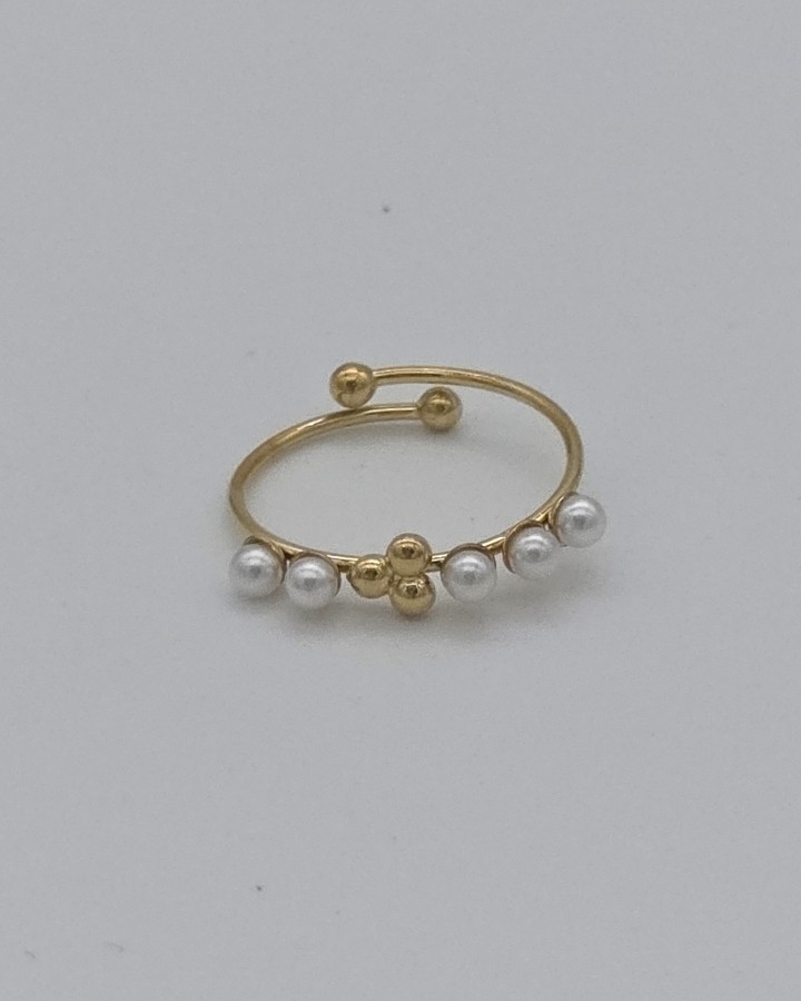 ANILLO AJUSTABLE PERLAS - ACERO INOXIDABLE