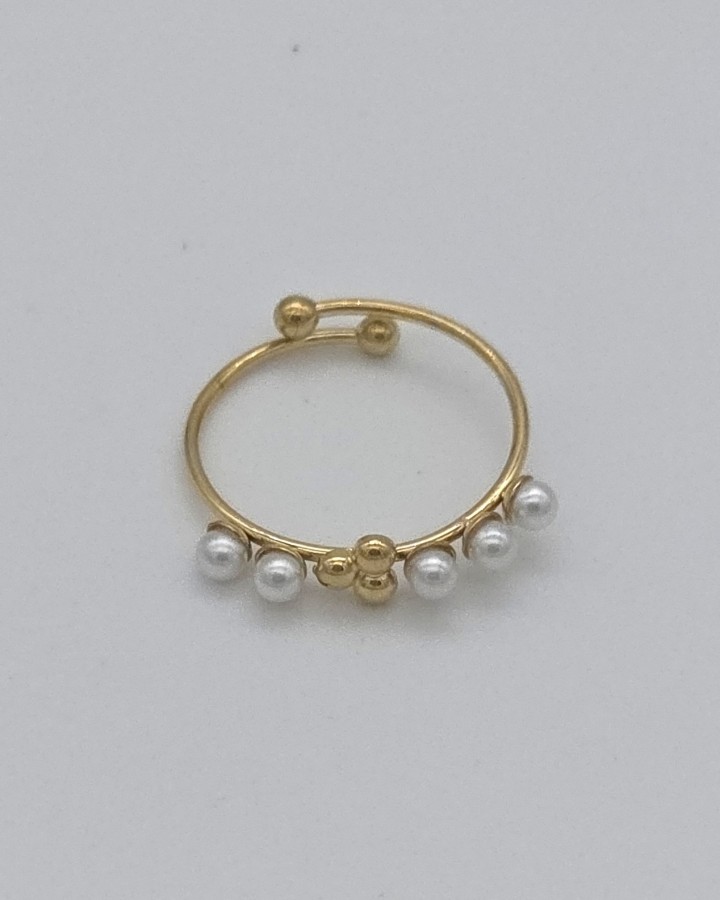 ANILLO AJUSTABLE PERLAS - ACERO INOXIDABLE