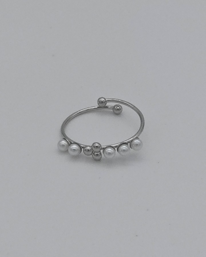ANILLO AJUSTABLE PERLAS - ACERO INOXIDABLE