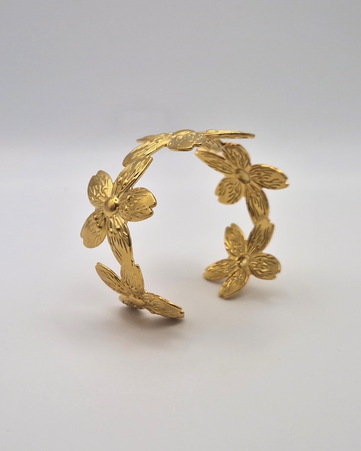 PULSERA RÍGIDA AJUSTABLE FLOR - ACERO INOXIDABLE