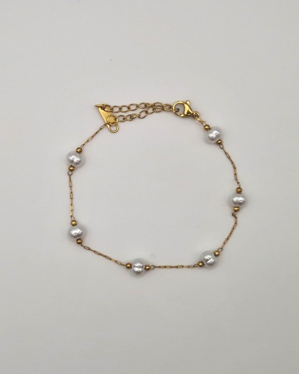PULSERA DE CADENA FINA PERLAS - ACERO INOXIDABLE