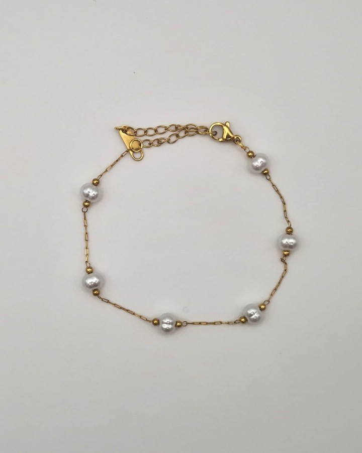 PULSERA DE CADENA FINA PERLAS - ACERO INOXIDABLE