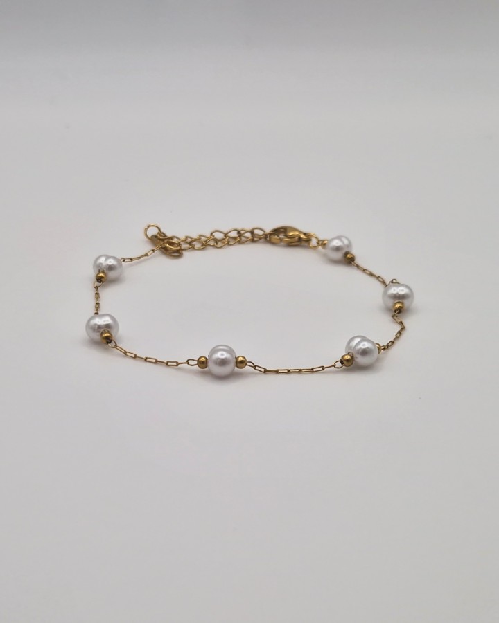 PULSERA DE CADENA FINA PERLAS - ACERO INOXIDABLE