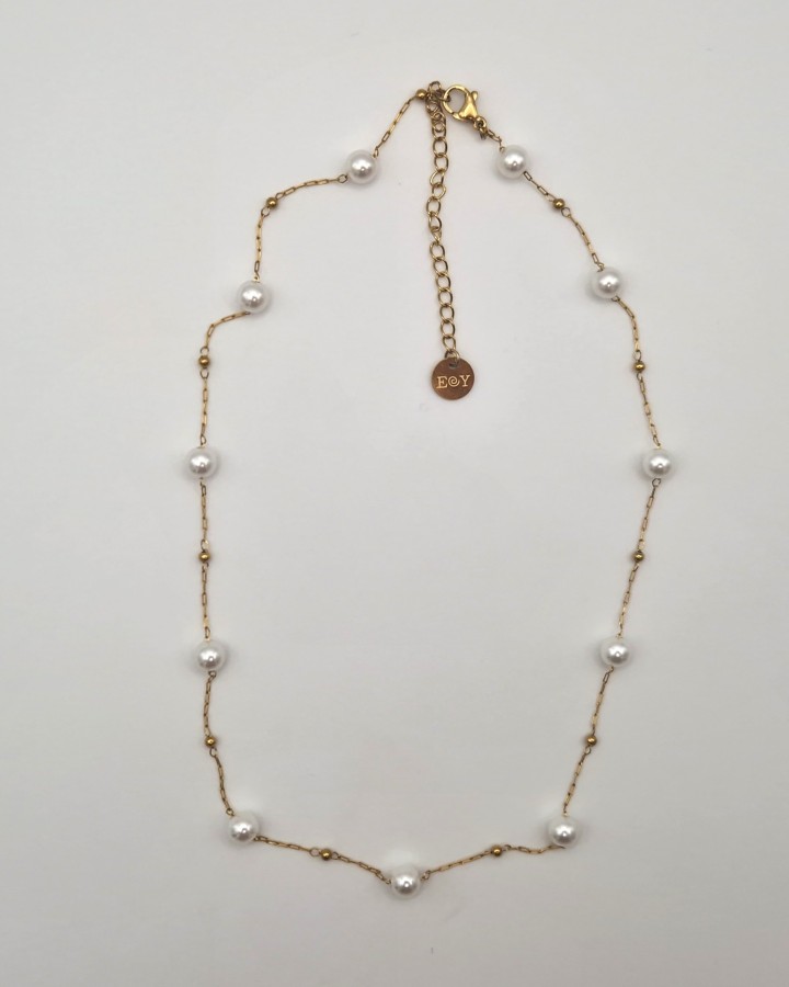 COLLAR CADENA CON PERLAS - ACERO INOXIDABLE