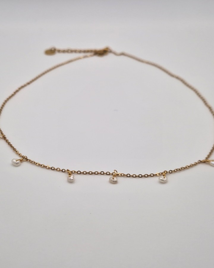 COLLAR CADENA FINA CON PERLAS PEQUEÑAS - ACERO INOXIDABLE