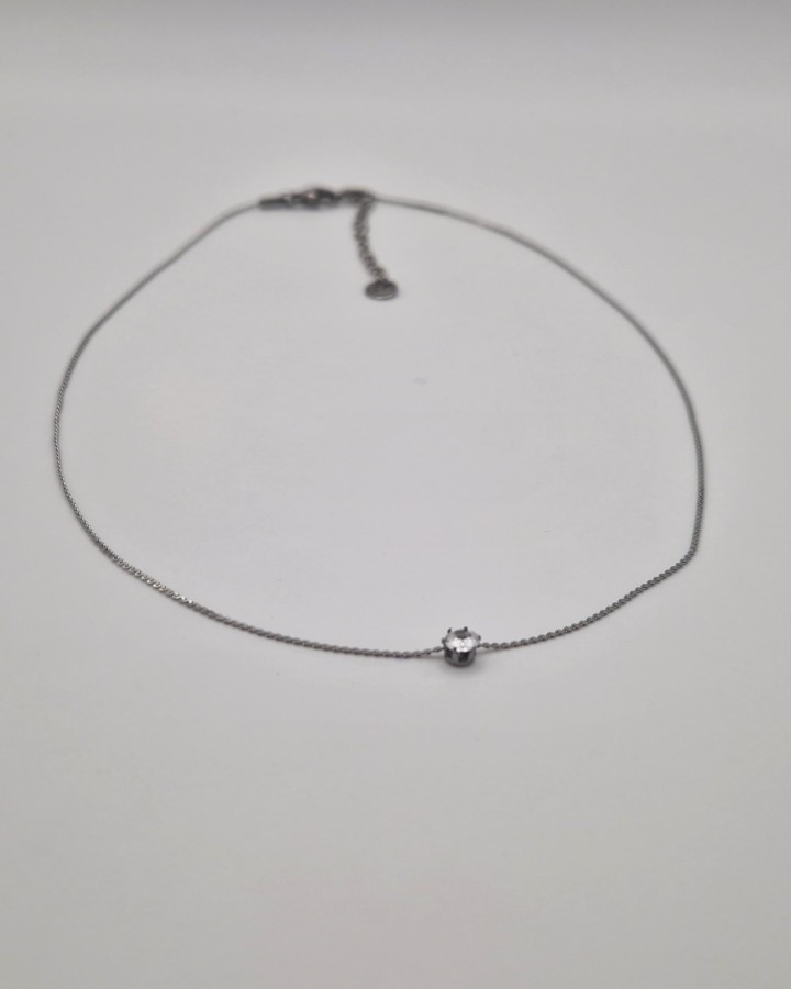 COLLAR CADENA FINA CON BRILLANTE - ACERO INOXIDABLE