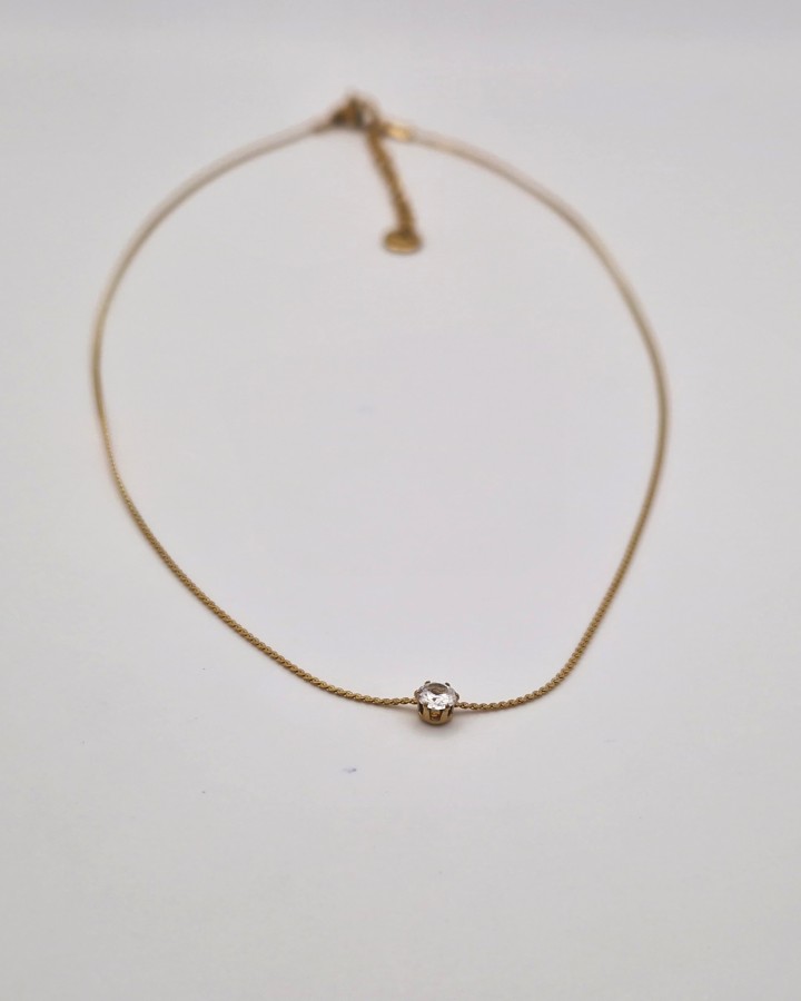 COLLAR CADENA FINA CON BRILLANTE - ACERO INOXIDABLE