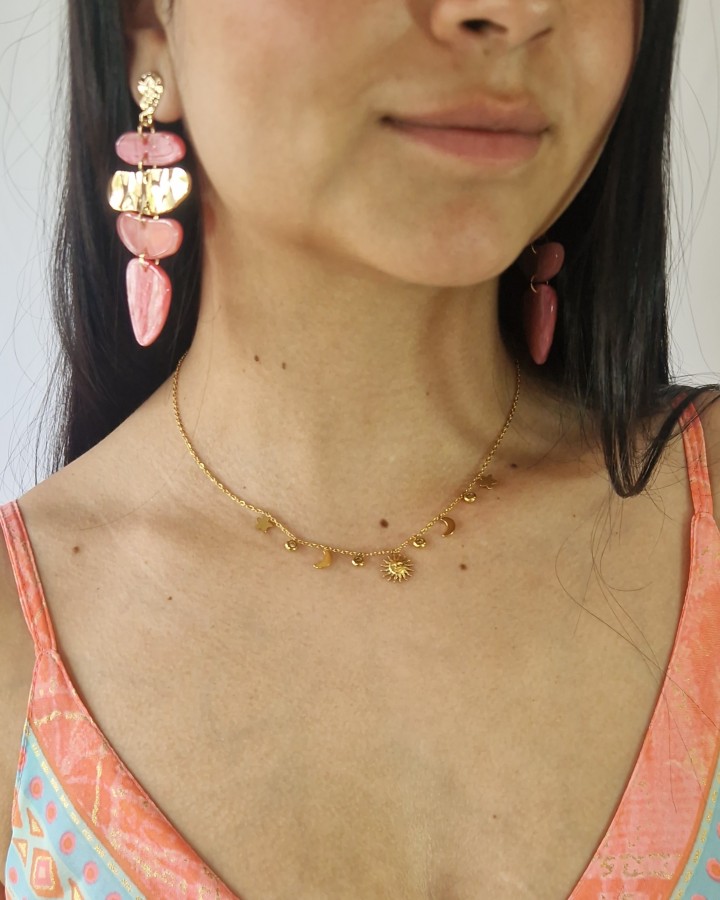 COLLAR CON SOL, LUNA Y ESTRELLAS - ACERO INOXIDABLE