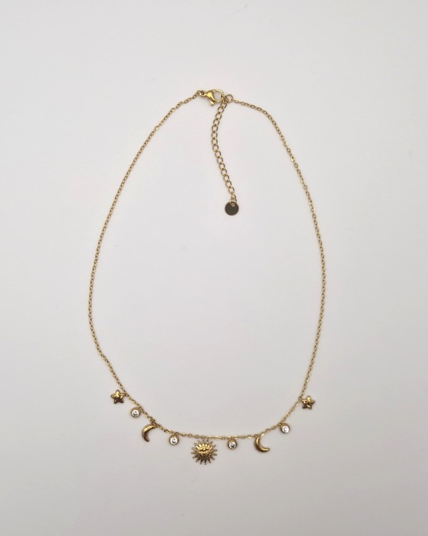 COLLAR CON SOL, LUNA Y ESTRELLAS - ACERO INOXIDABLE