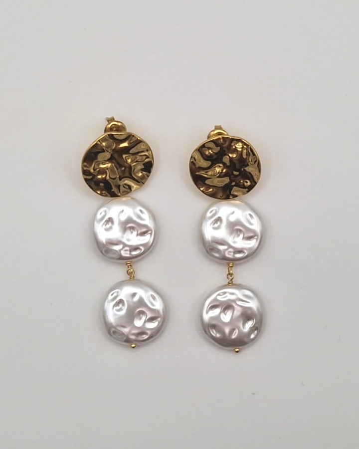 PENDIENTES LARGOS CHAPITAS CON PERLA - ACERO INOXIDABLE