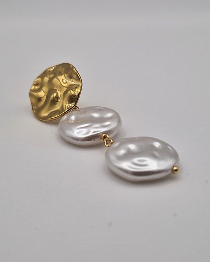 PENDIENTES LARGOS CHAPITAS CON PERLA - ACERO INOXIDABLE