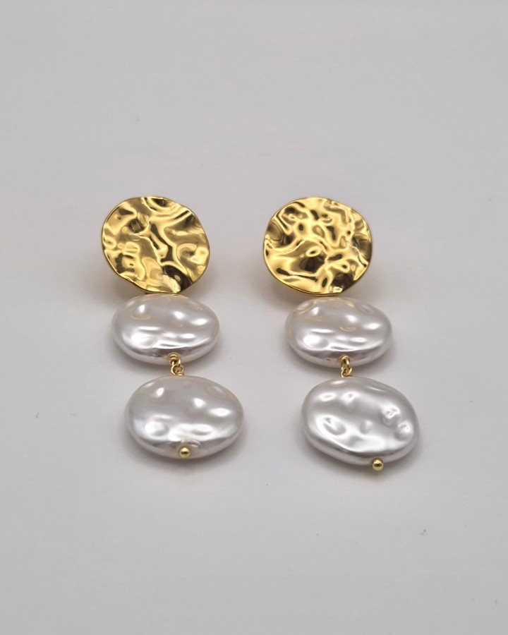 PENDIENTES LARGOS CHAPITAS CON PERLA - ACERO INOXIDABLE