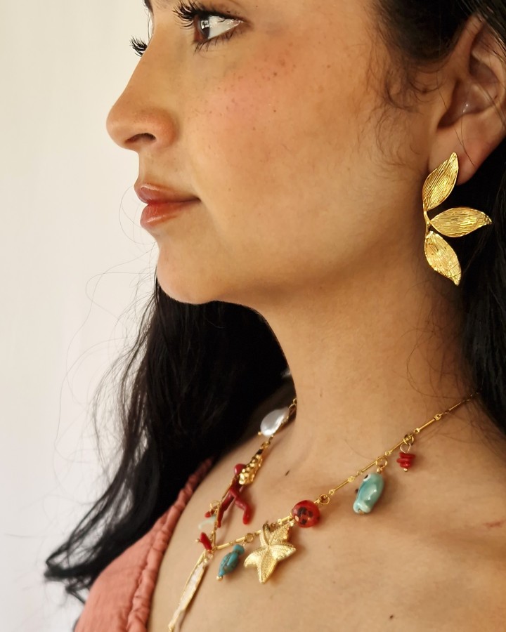 PENDIENTES MEDIA FLOR - ACERO INOXIDABLE