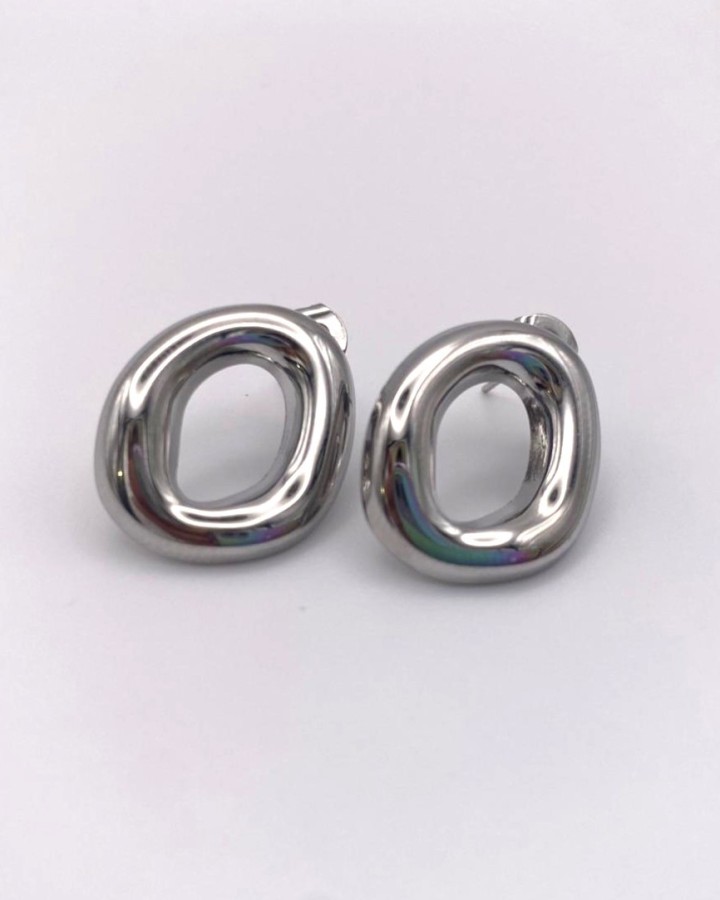 PENDIENTES OVAL IRREGULAR - ACERO INOXIDABLE
